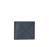 NAVY/BLACK Portefeuille à rabat multidevise en cuir et tissu London check