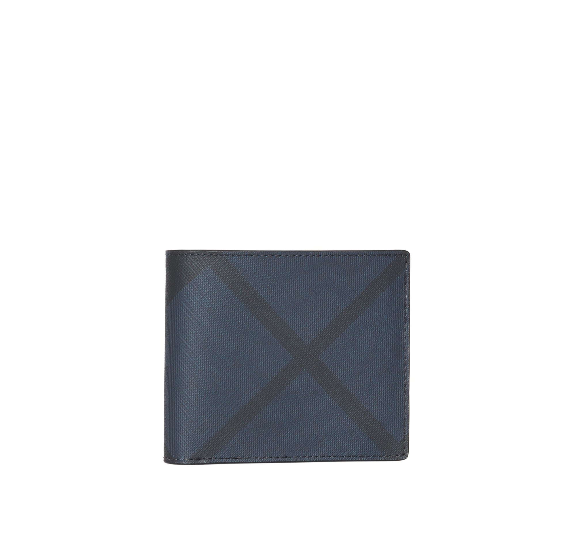 NAVY/BLACK Portefeuille à rabat multidevise en cuir et tissu London check