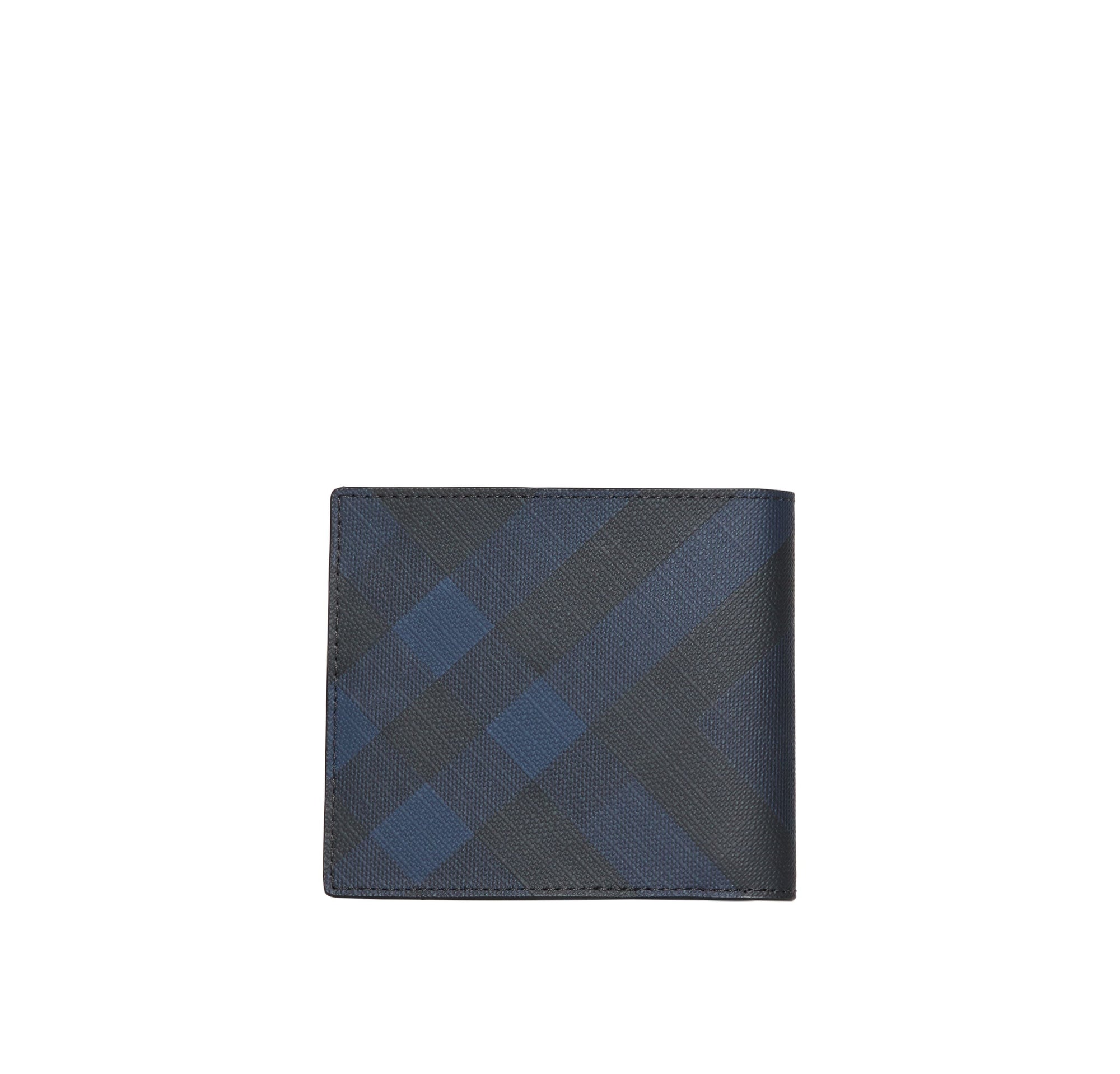 NAVY/BLACK Portefeuille à rabat multidevise en cuir et tissu London check