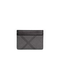CHARCOAL/BLACK Porte-cartes en tissu London check et cuir