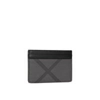 CHARCOAL/BLACK Porte-cartes en tissu London check et cuir