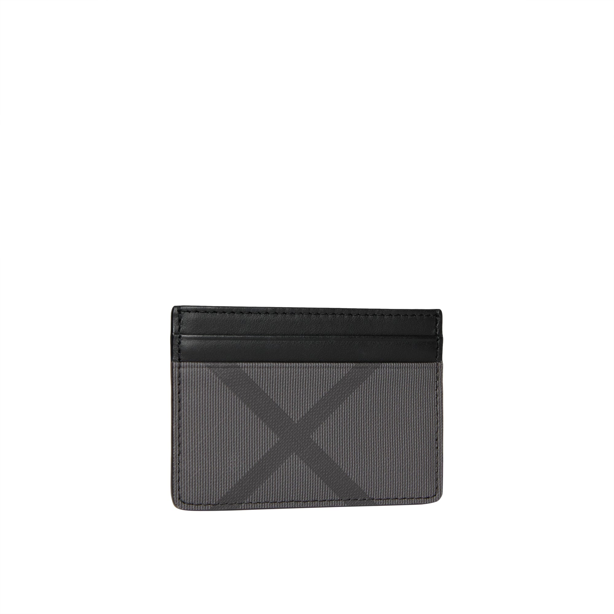 CHARCOAL/BLACK Porte-cartes en tissu London check et cuir