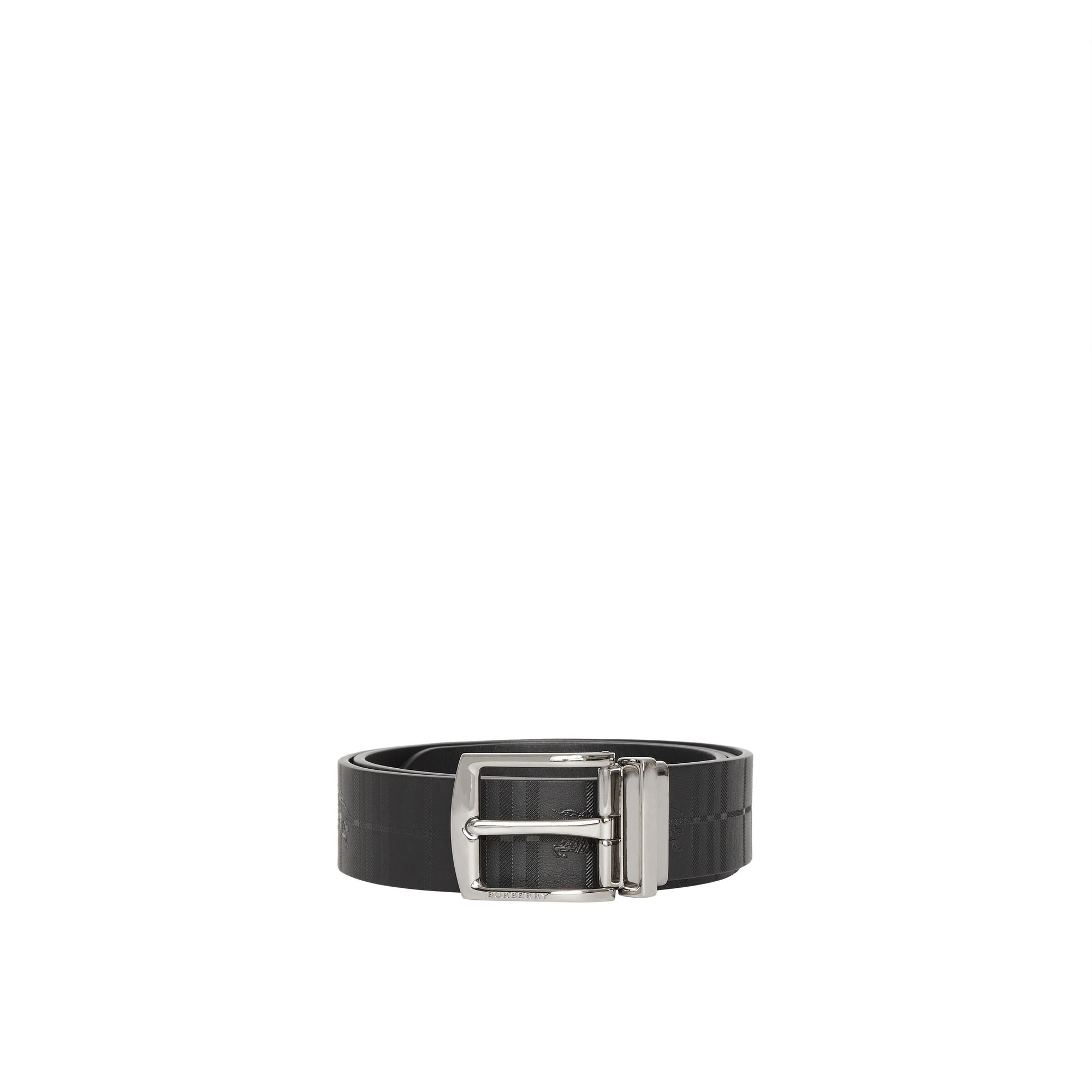 BLACK/BLACK Ceinture réversible en cuir avec motif check et emblème du Cavalier