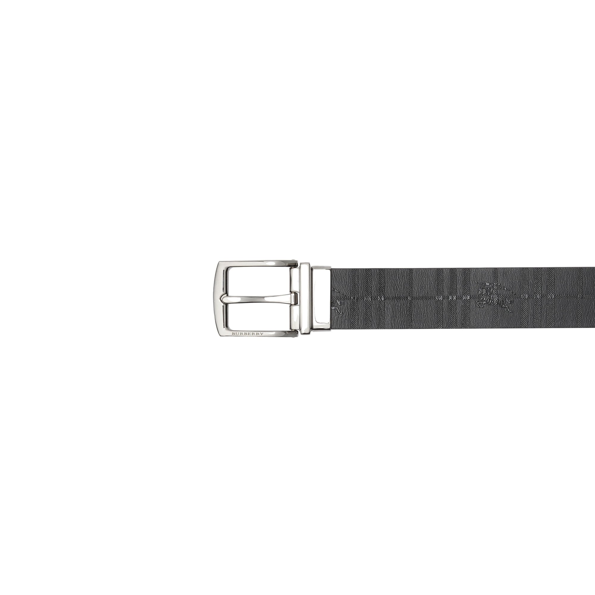 BLACK/BLACK Ceinture réversible en cuir avec motif check et emblème du Cavalier