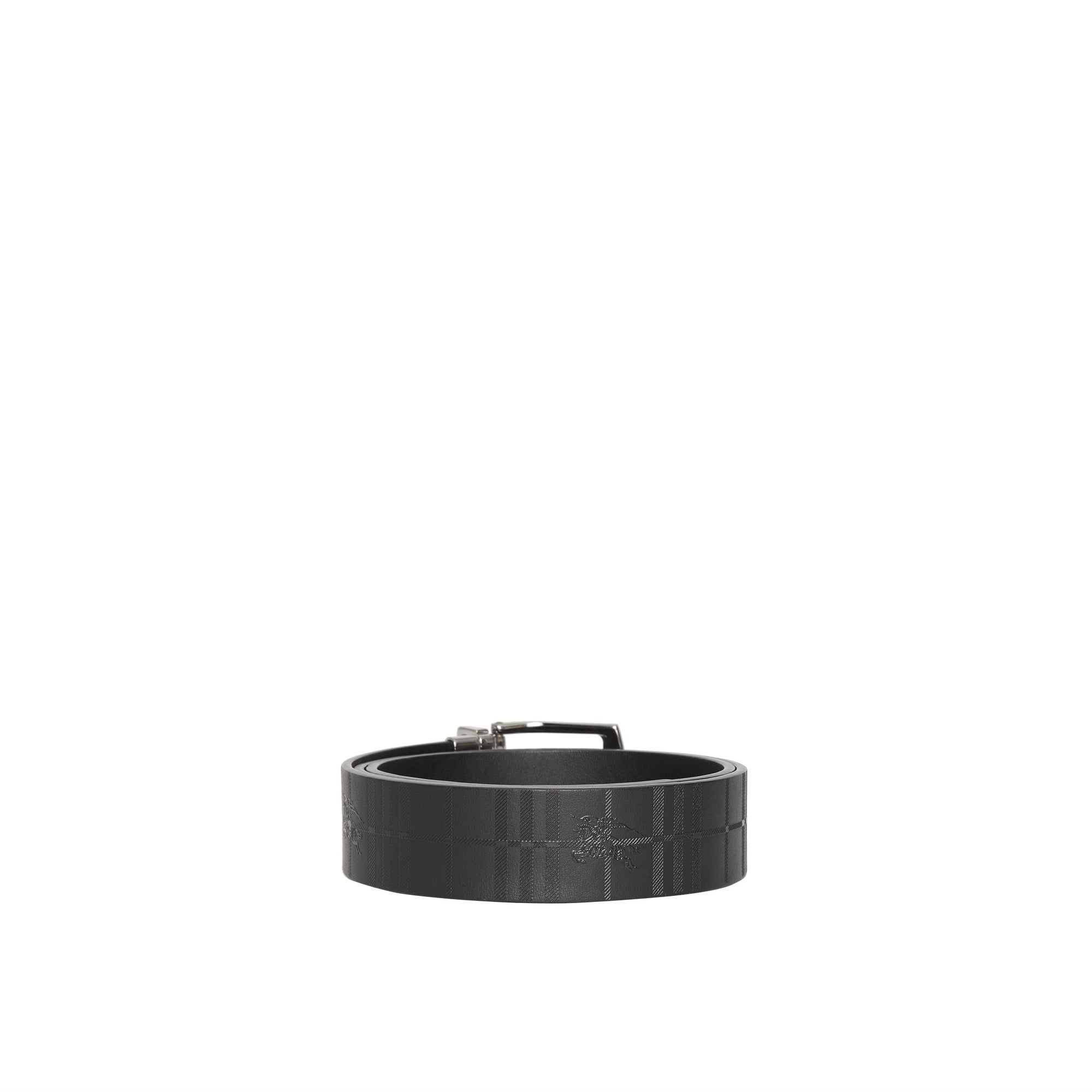 BLACK/BLACK Ceinture réversible en cuir avec motif check et emblème du Cavalier