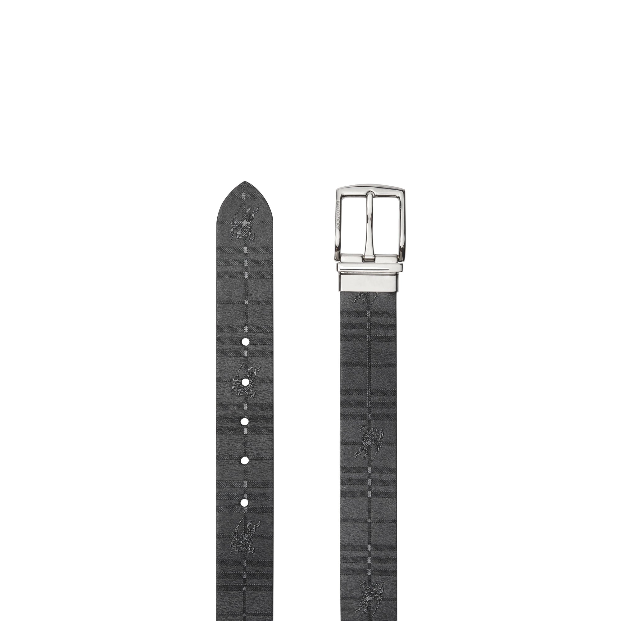 BLACK/BLACK Ceinture réversible en cuir avec motif check et emblème du Cavalier