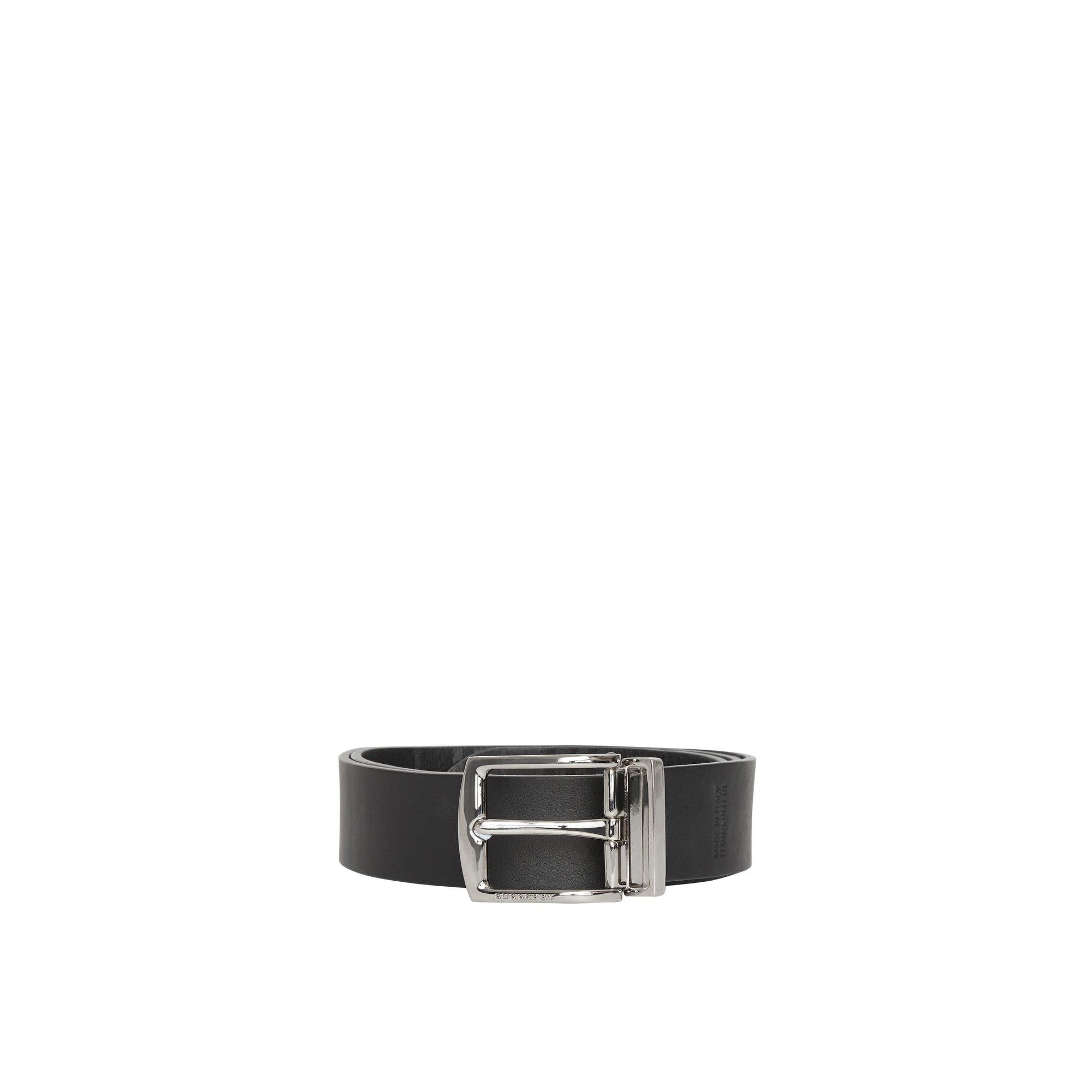 BLACK/BLACK Ceinture réversible en cuir avec motif check et emblème du Cavalier