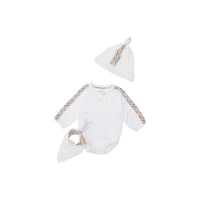 Coffret cadeau trois pièces en coton à motif check pour bébé - Blanc