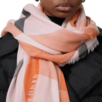 Maxi écharpe légère en cachemire check - Rose pâle