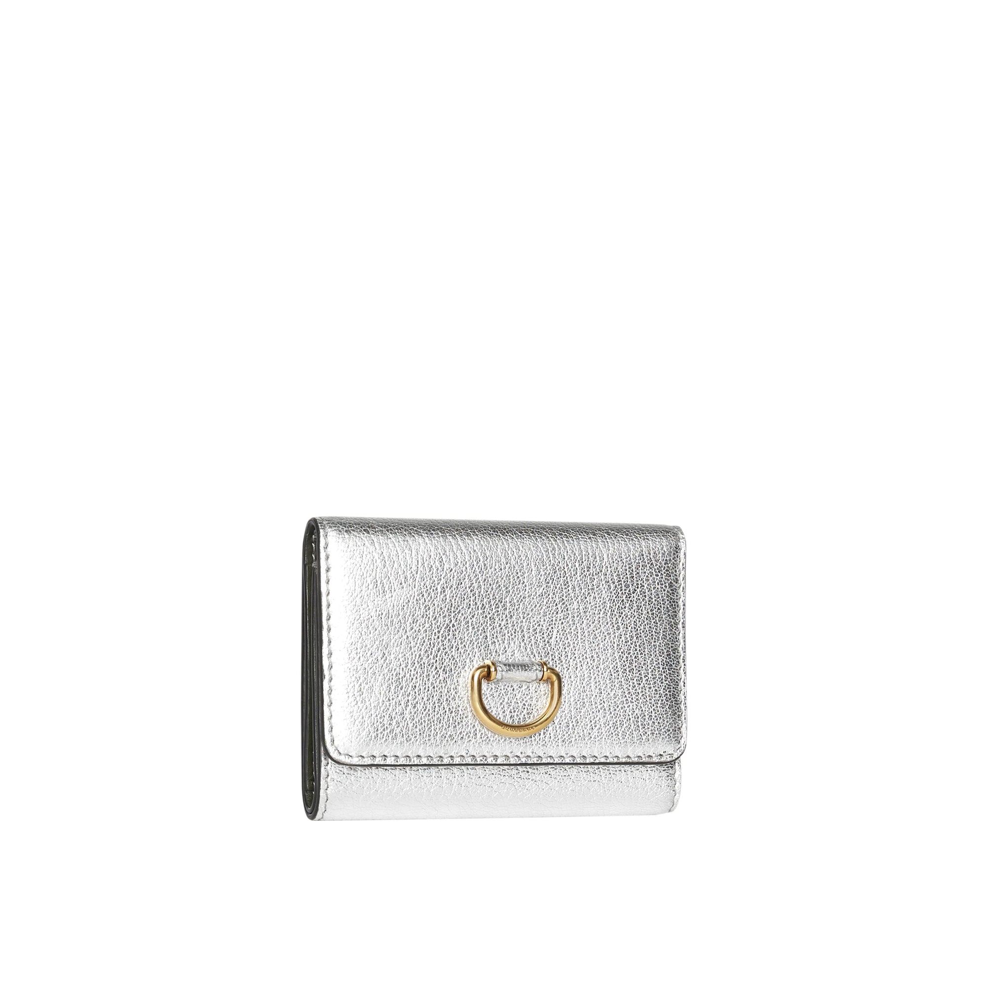 SILVER Petit portefeuille en cuir métallisé avec boucle en D