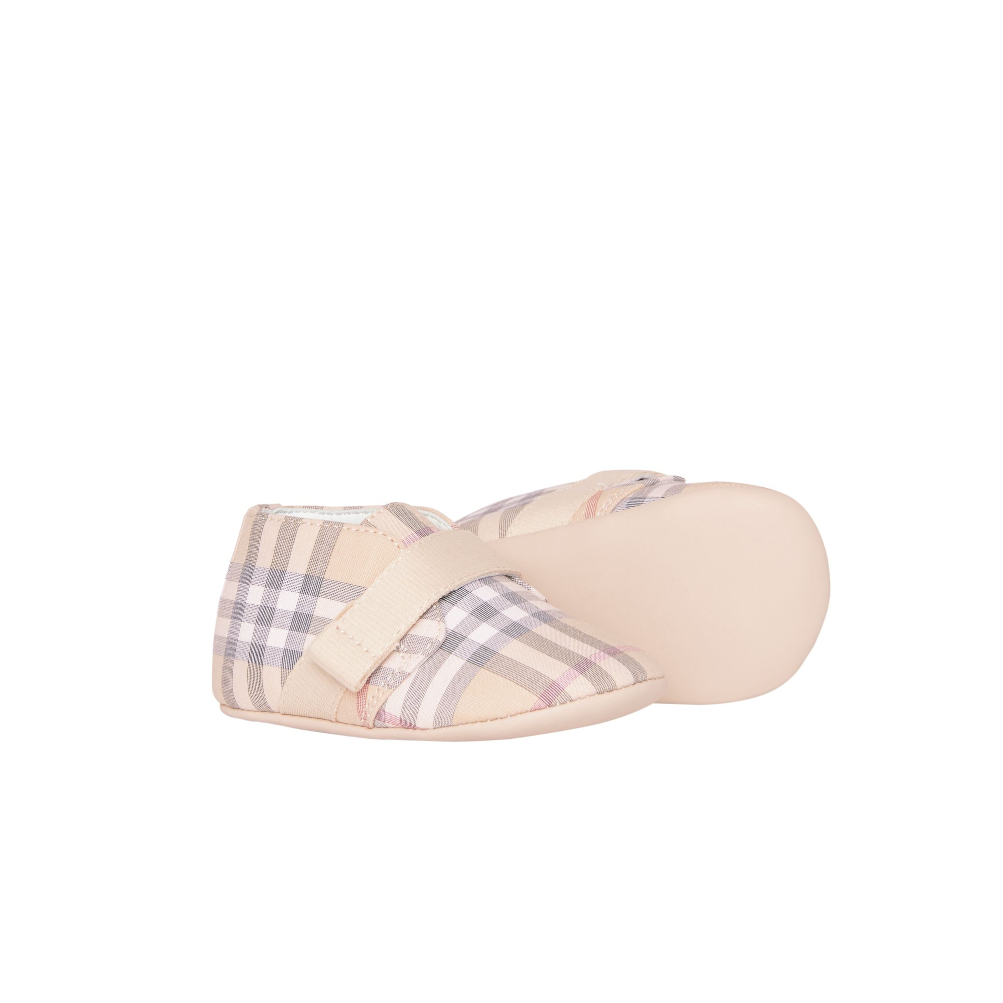 Chaussures en cuir et coton à motif check - Stone pâle
