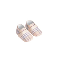Chaussures en cuir et coton à motif check - Stone pâle
