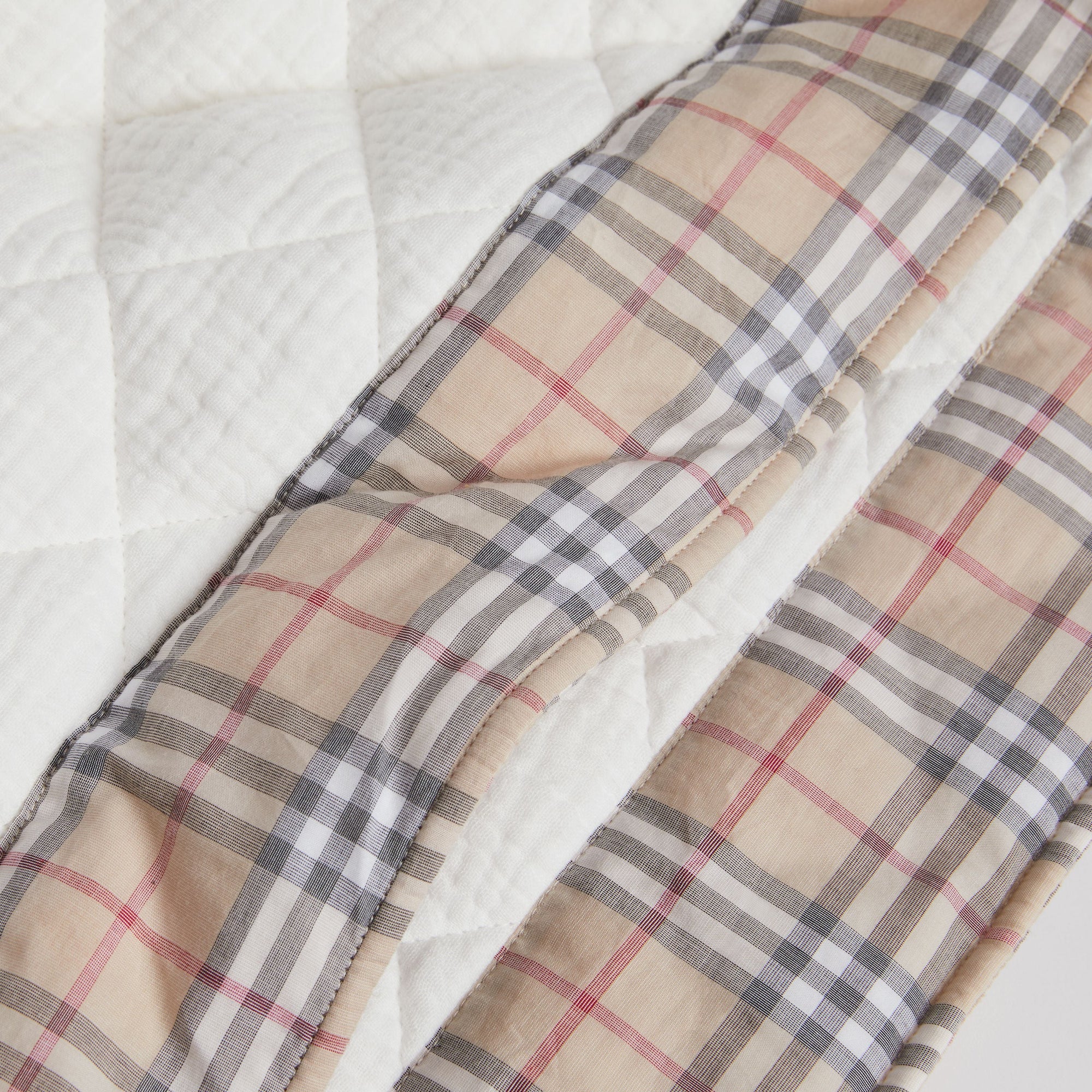 Couverture pour bébé en coton à motif vintage check matelassé - Blanc