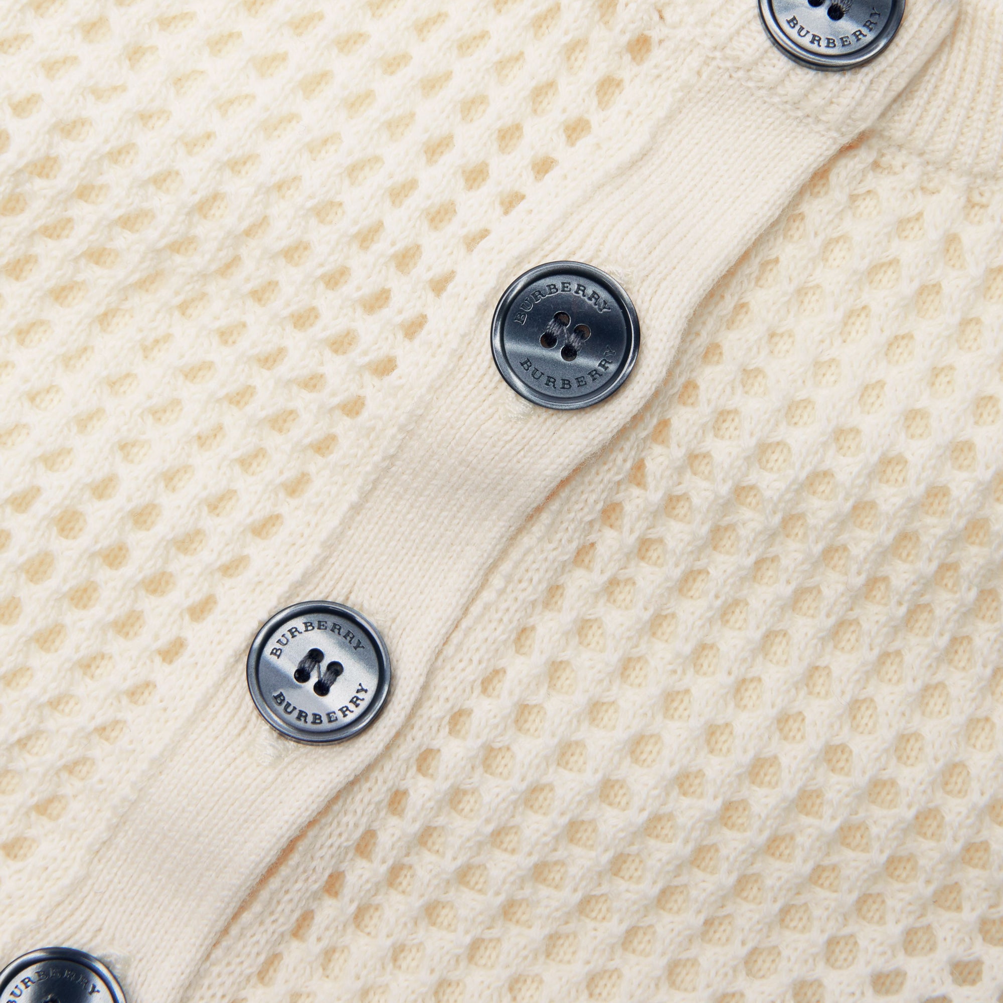 IVORY Cardigan à col ras du cou en coton à maille ajourée