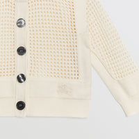 IVORY Cardigan à col ras du cou en coton à maille ajourée