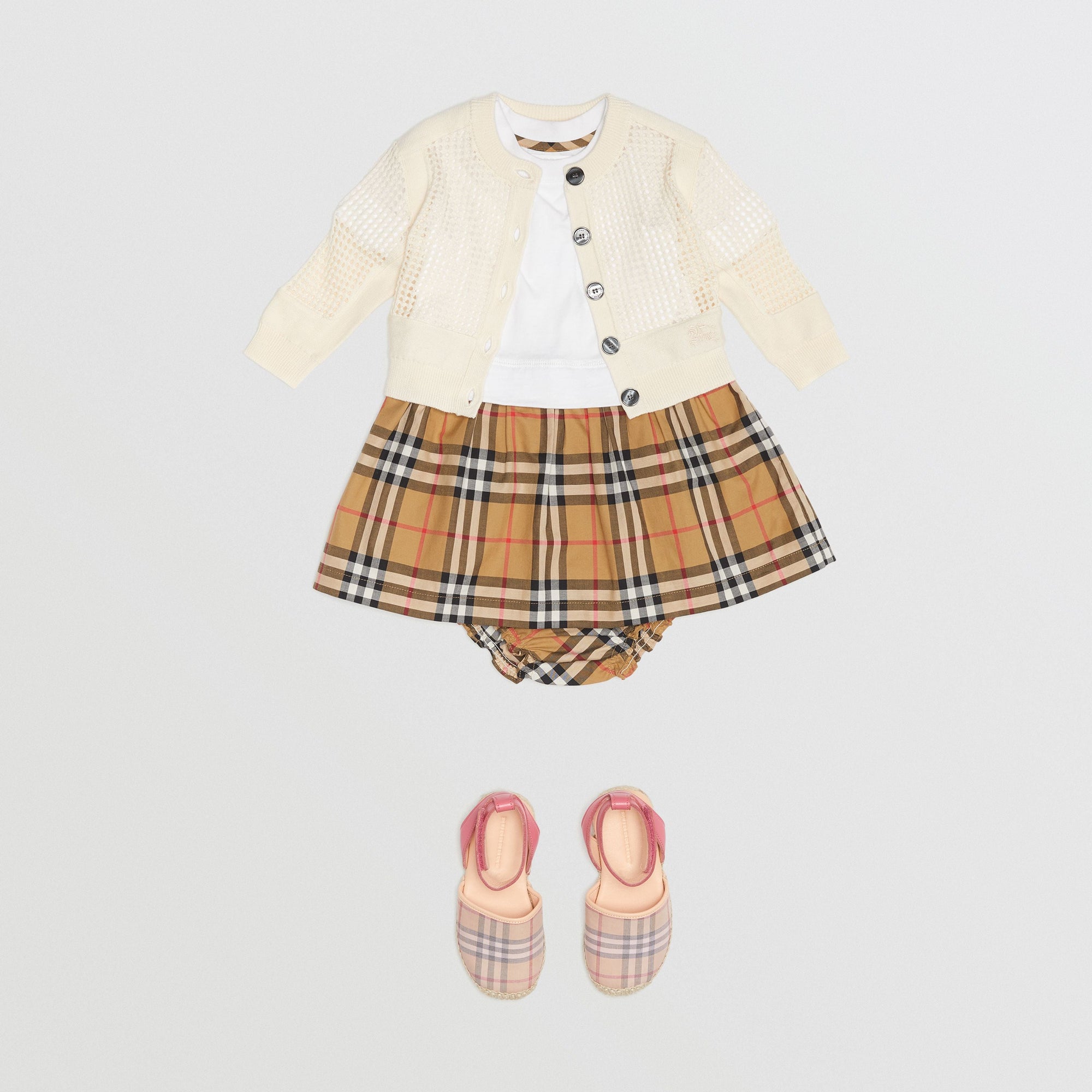 IVORY Cardigan à col ras du cou en coton à maille ajourée