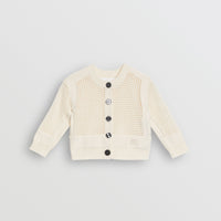 IVORY Cardigan à col ras du cou en coton à maille ajourée
