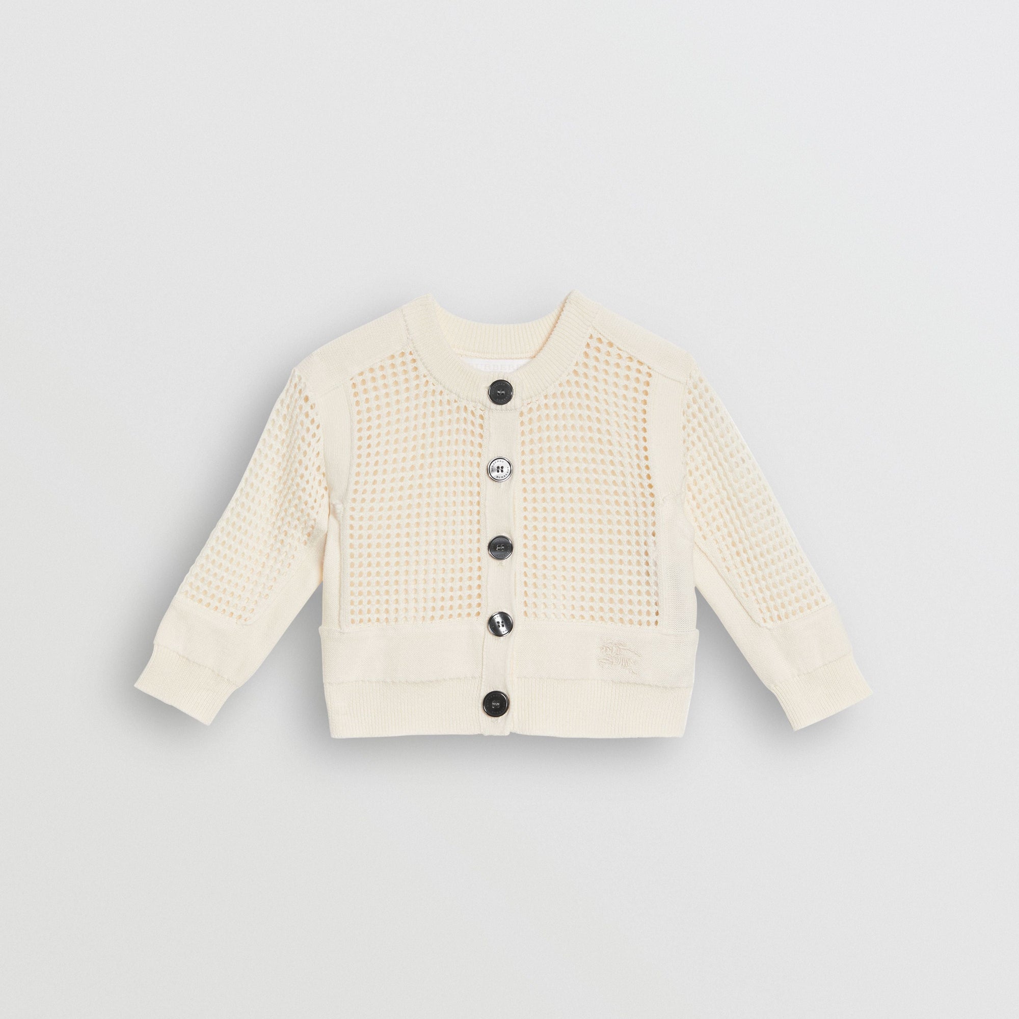 IVORY Cardigan à col ras du cou en coton à maille ajourée