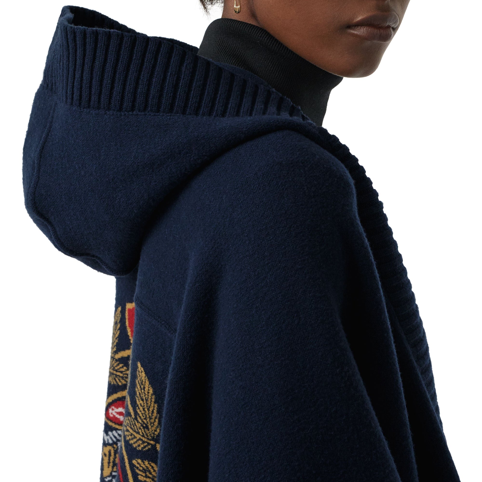 NAVY Cape à capuche en laine mélangée avec écusson en jacquard