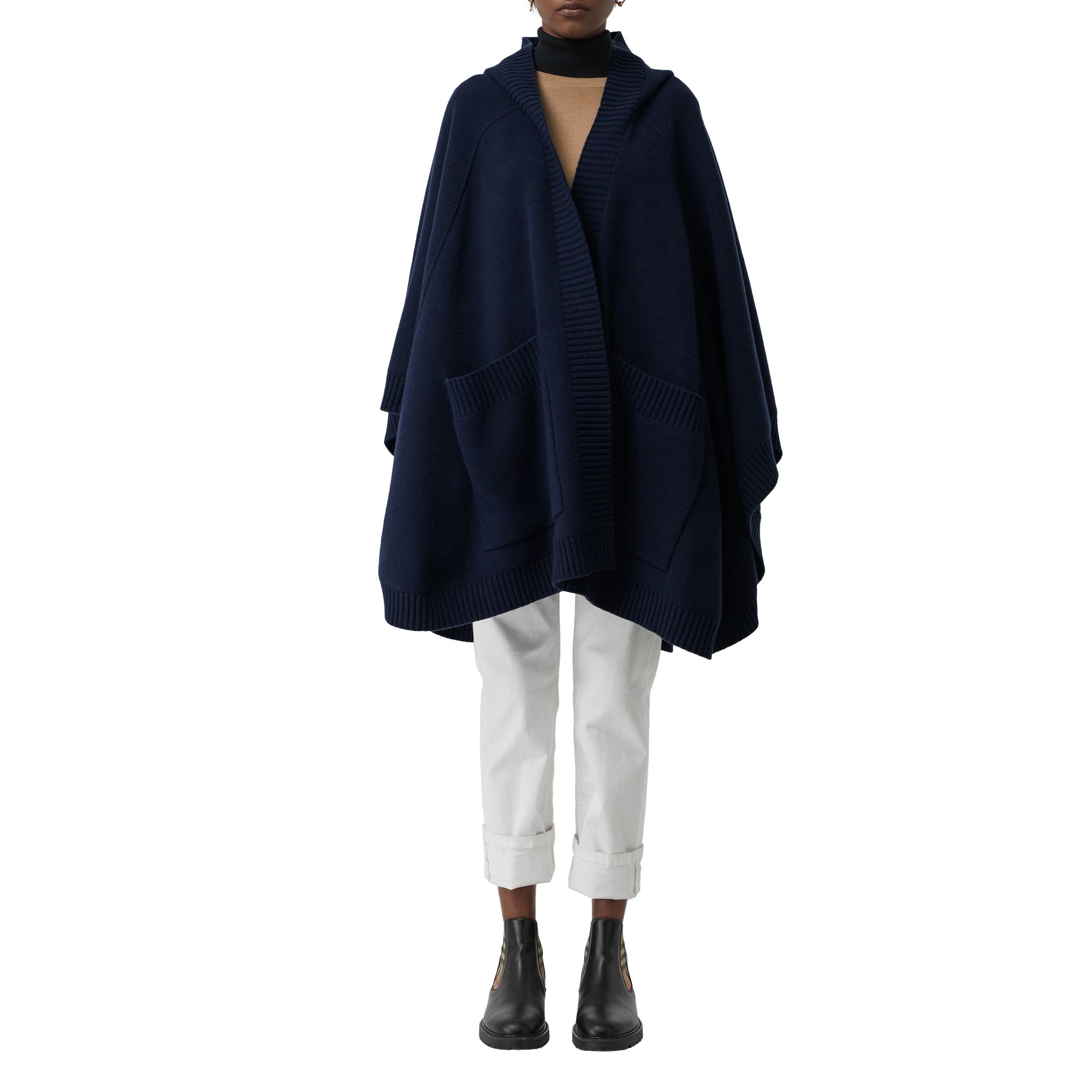 NAVY Cape à capuche en laine mélangée avec écusson en jacquard
