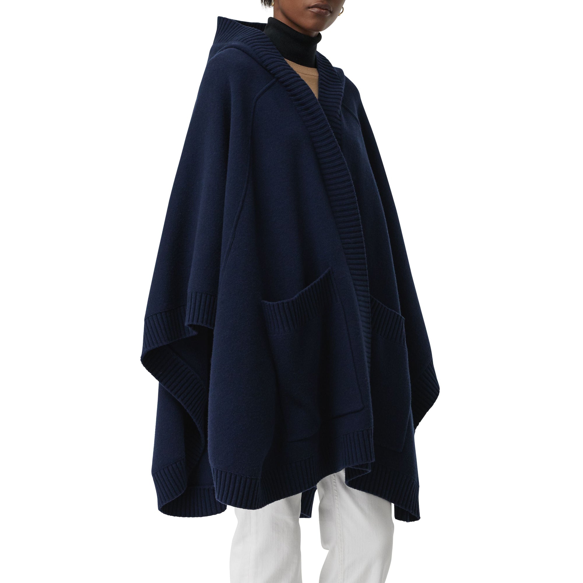 NAVY Cape à capuche en laine mélangée avec écusson en jacquard