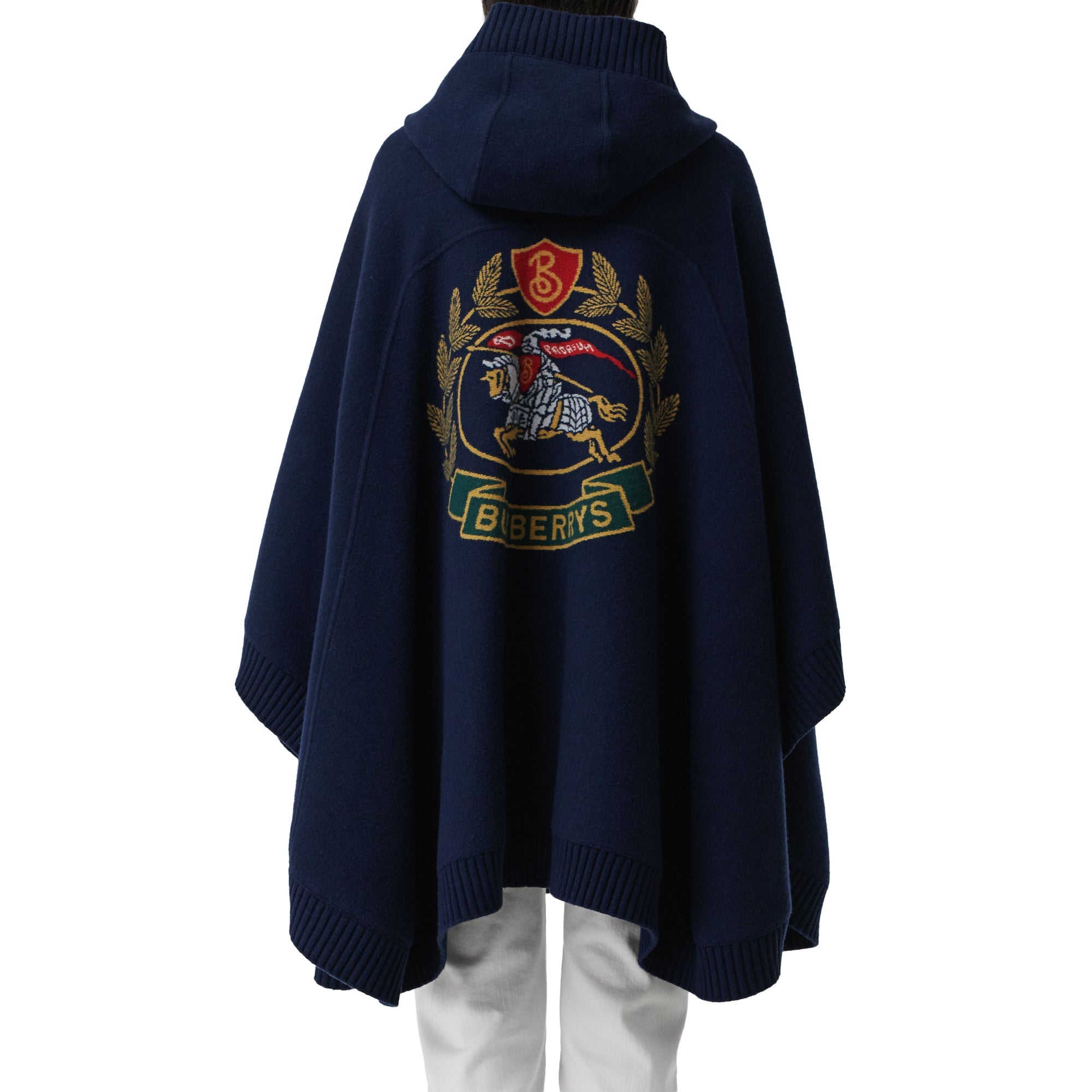 NAVY Cape à capuche en laine mélangée avec écusson en jacquard