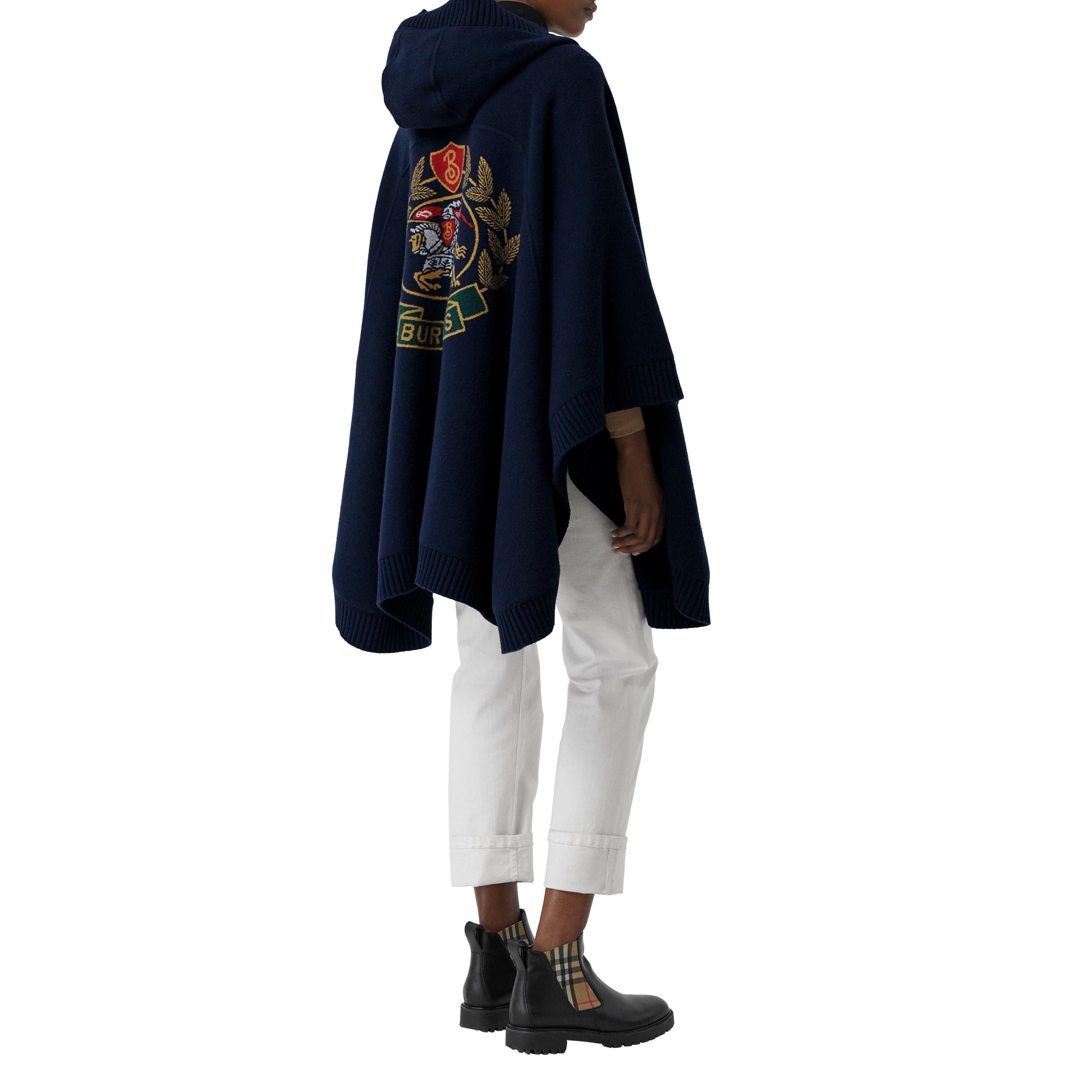 NAVY Cape à capuche en laine mélangée avec écusson en jacquard