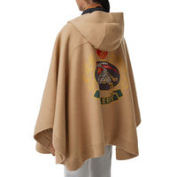 RUSTY CAMEL Cape à capuche en laine mélangée avec écusson en jacquard