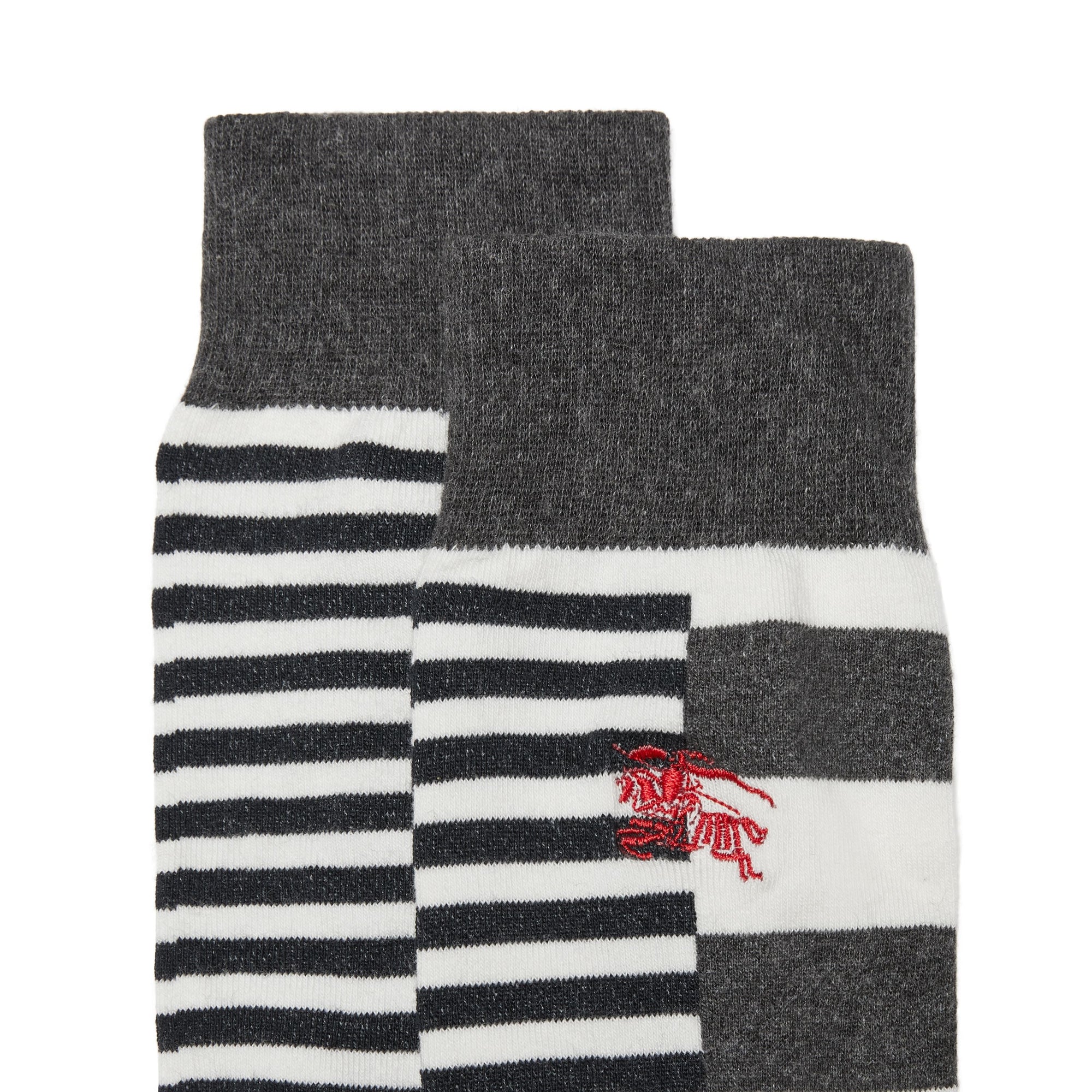 Chaussettes en coton mélangé rayées - Blanc & Anthracite
