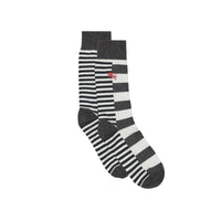 Chaussettes en coton mélangé rayées - Blanc & Anthracite
