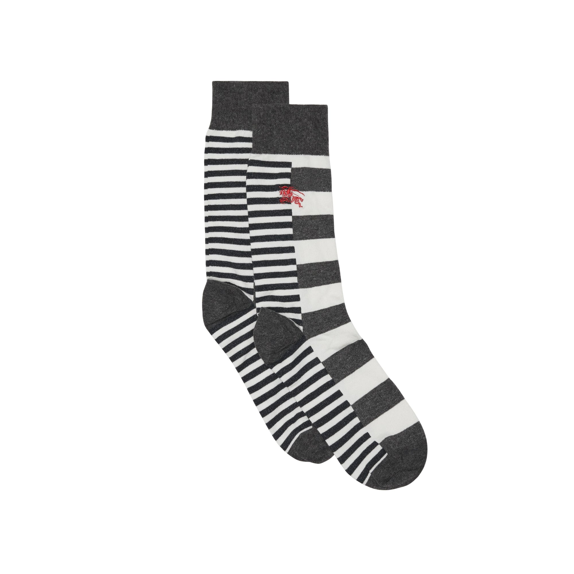 Chaussettes en coton mélangé rayées - Blanc & Anthracite