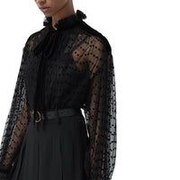 BLACK Chemisier oversize à col lavallière en tulle floqué à pois