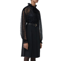 BLACK Chemisier oversize à col lavallière en tulle floqué à pois