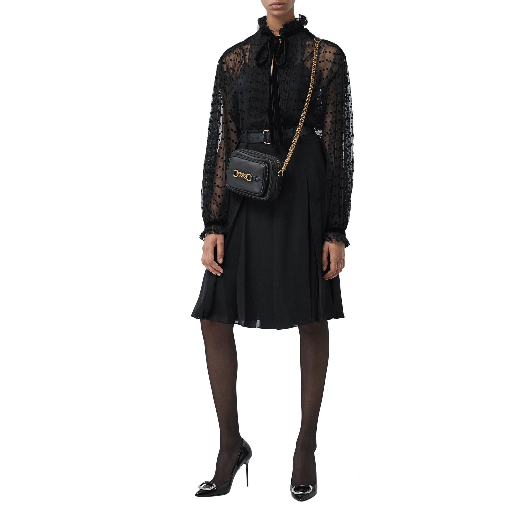 BLACK Chemisier oversize à col lavallière en tulle floqué à pois