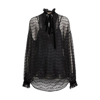 BLACK Chemisier oversize à col lavallière en tulle floqué à pois
