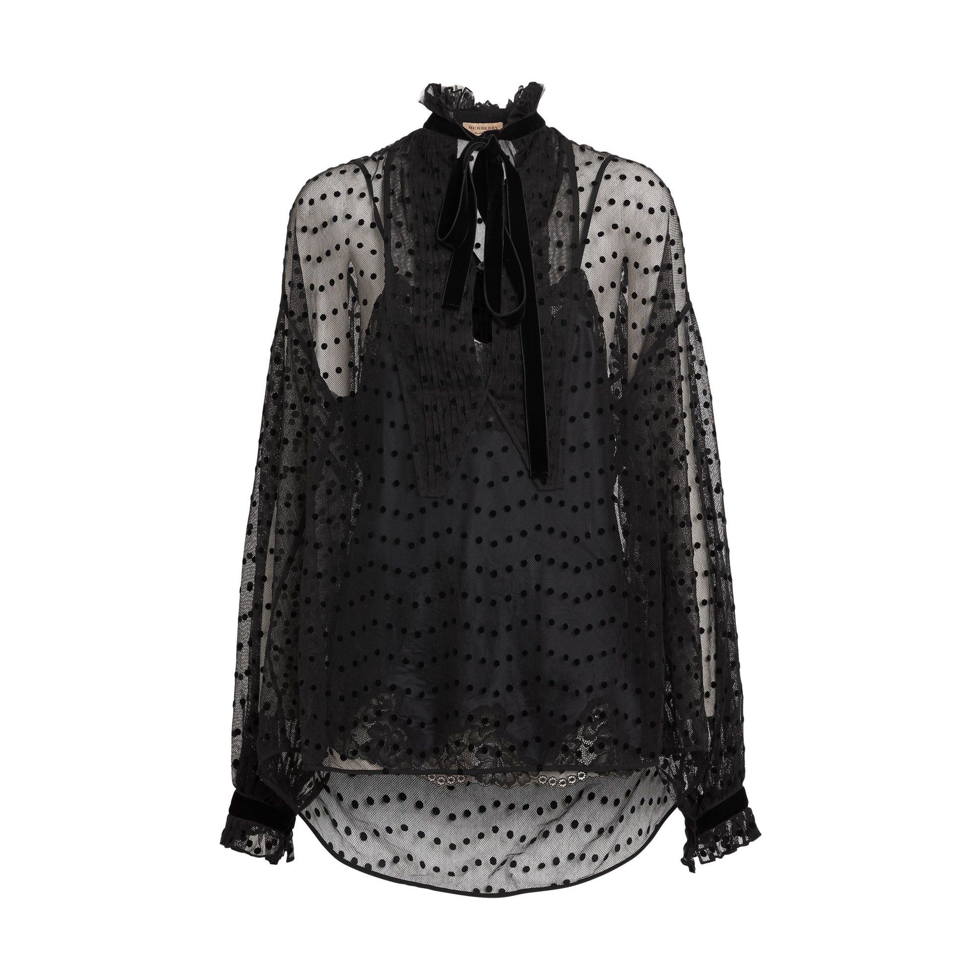BLACK Chemisier oversize à col lavallière en tulle floqué à pois