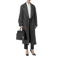 Manteau à double boutonnage en laine et soie mélangées à chevrons - Noir