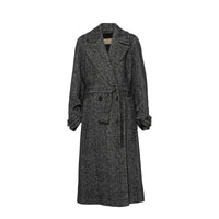 Manteau à double boutonnage en laine et soie mélangées à chevrons - Noir