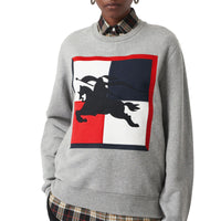 PALE GREY MELANGE Sweat-shirt en coton avec emblème du Cavalier à damier