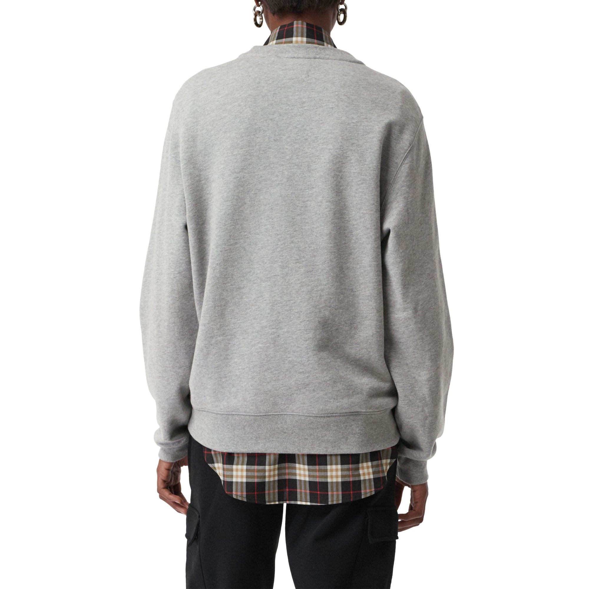 PALE GREY MELANGE Sweat-shirt en coton avec emblème du Cavalier à damier