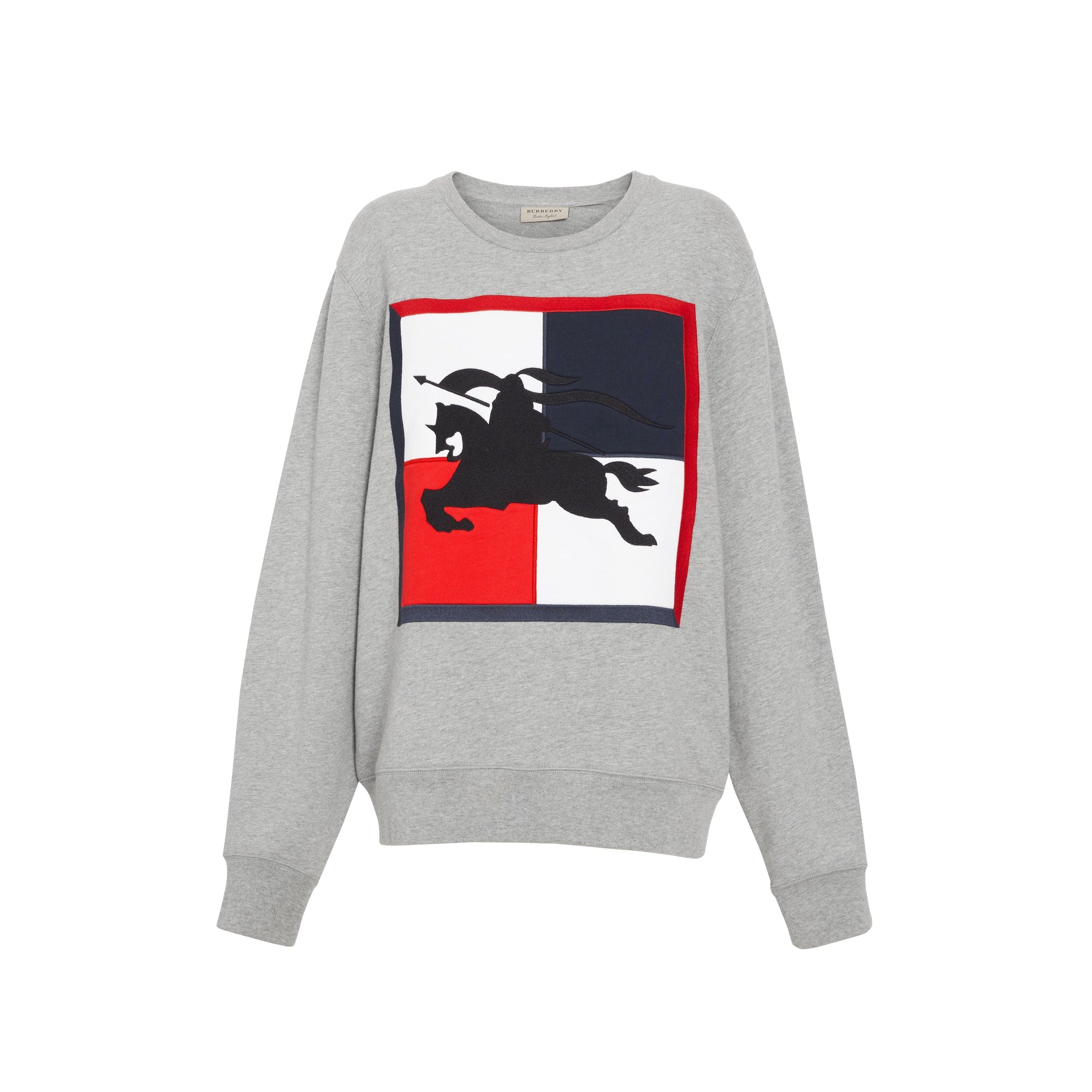 PALE GREY MELANGE Sweat-shirt en coton avec emblème du Cavalier à damier