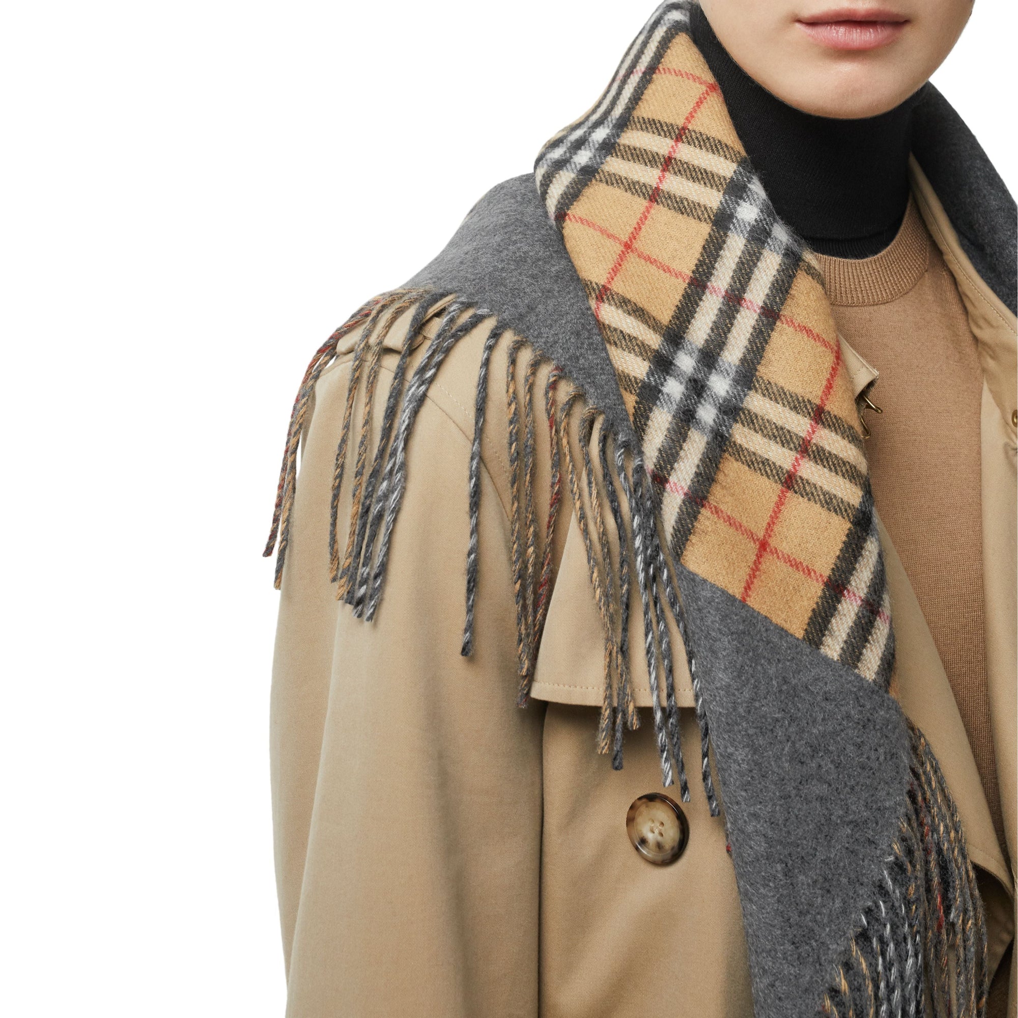 PEWTER GREY Bandana Burberry en cachemire à motif Vintage check