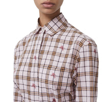 Chemise en coton à motif check et fil coupé - Rose albâtre