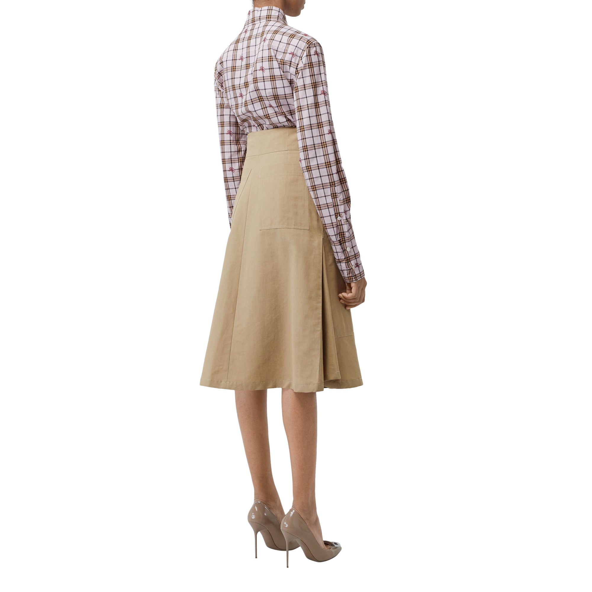 Chemise en coton à motif check et fil coupé - Rose albâtre