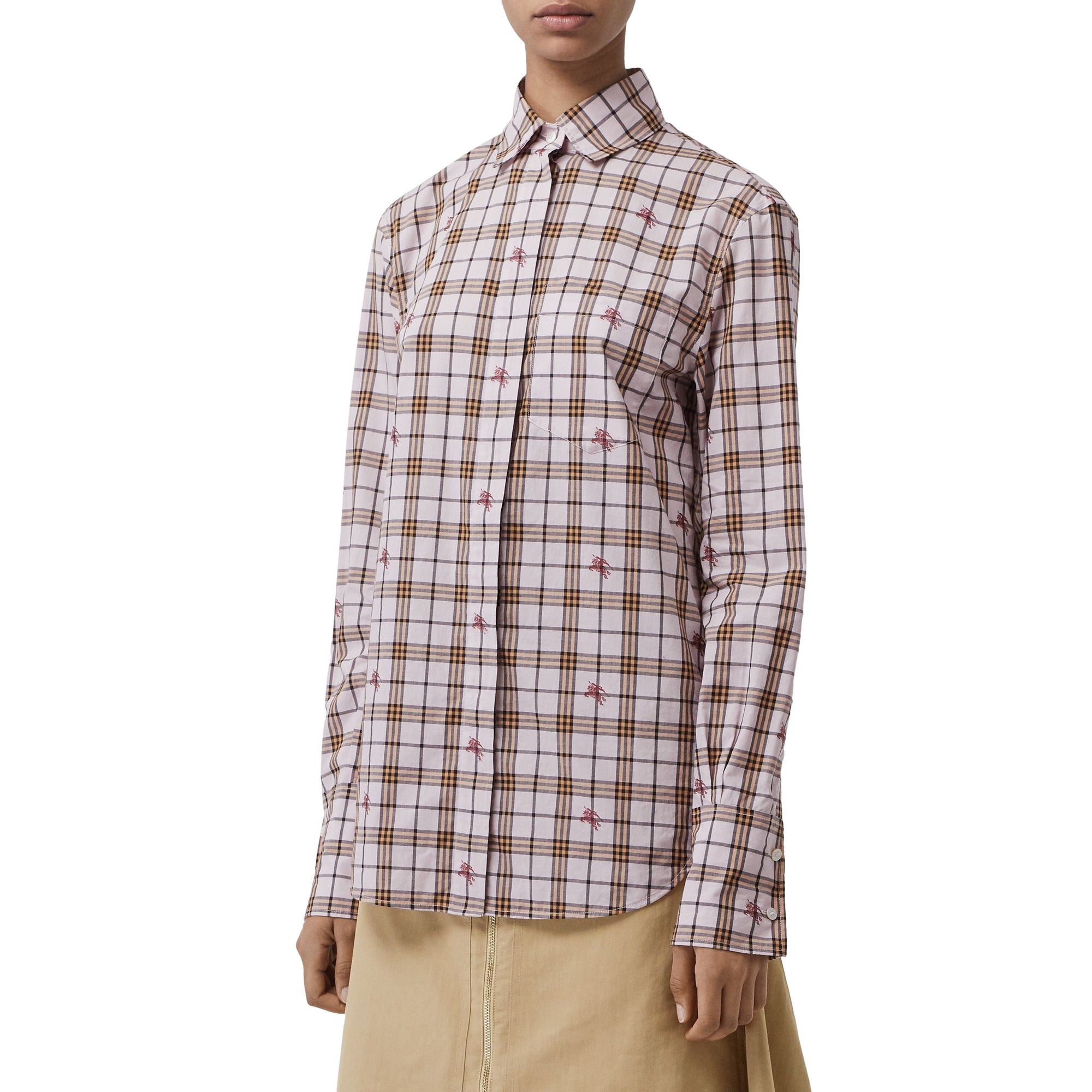 Chemise en coton à motif check et fil coupé - Rose albâtre