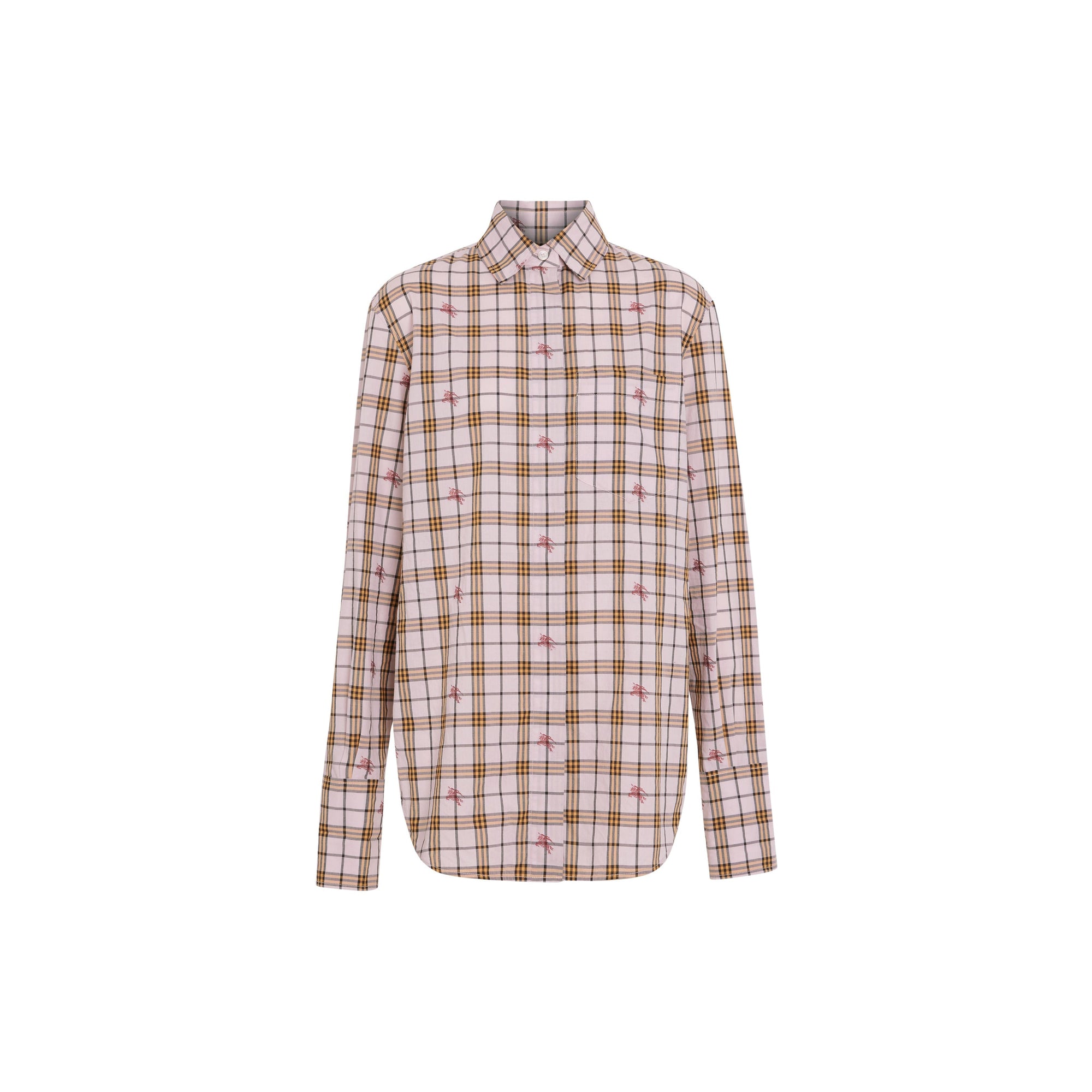 Chemise en coton à motif check et fil coupé - Rose albâtre