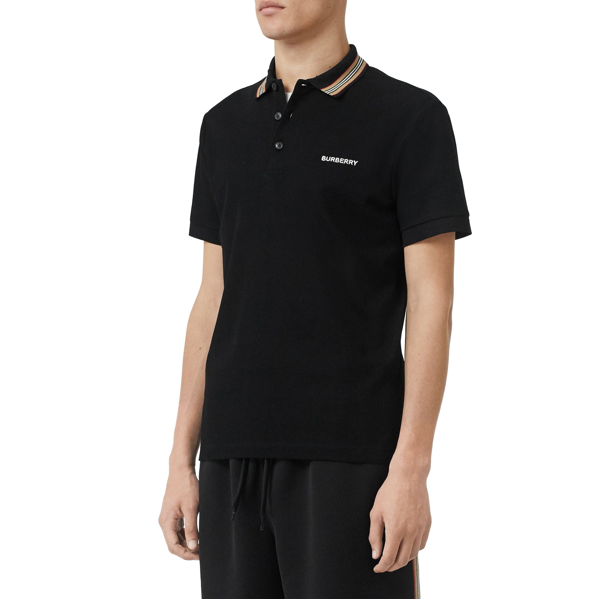 BLACK Polo en piqué de coton à rayures iconiques