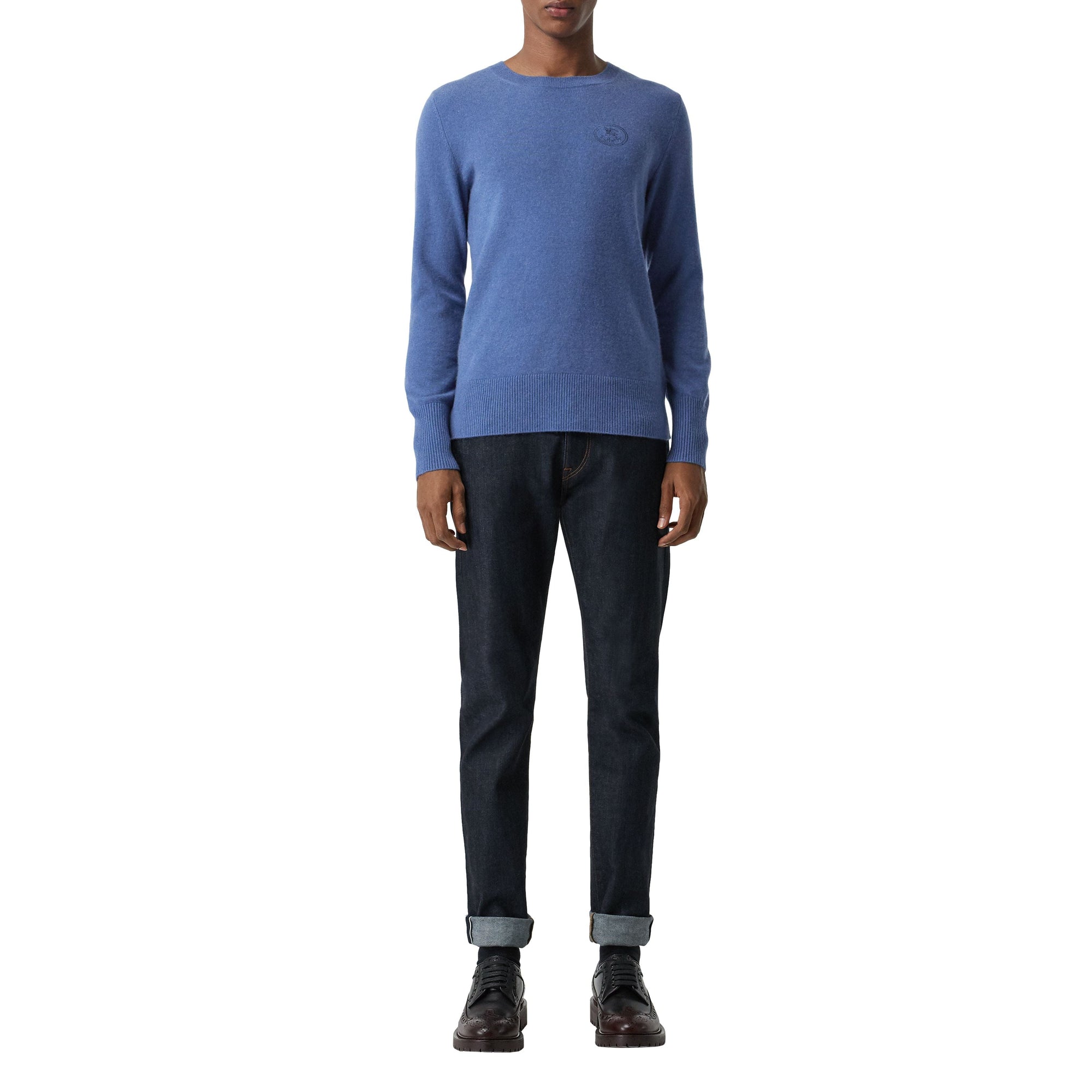 DUSTY BLUE Pull en cachemire avec logo brodé