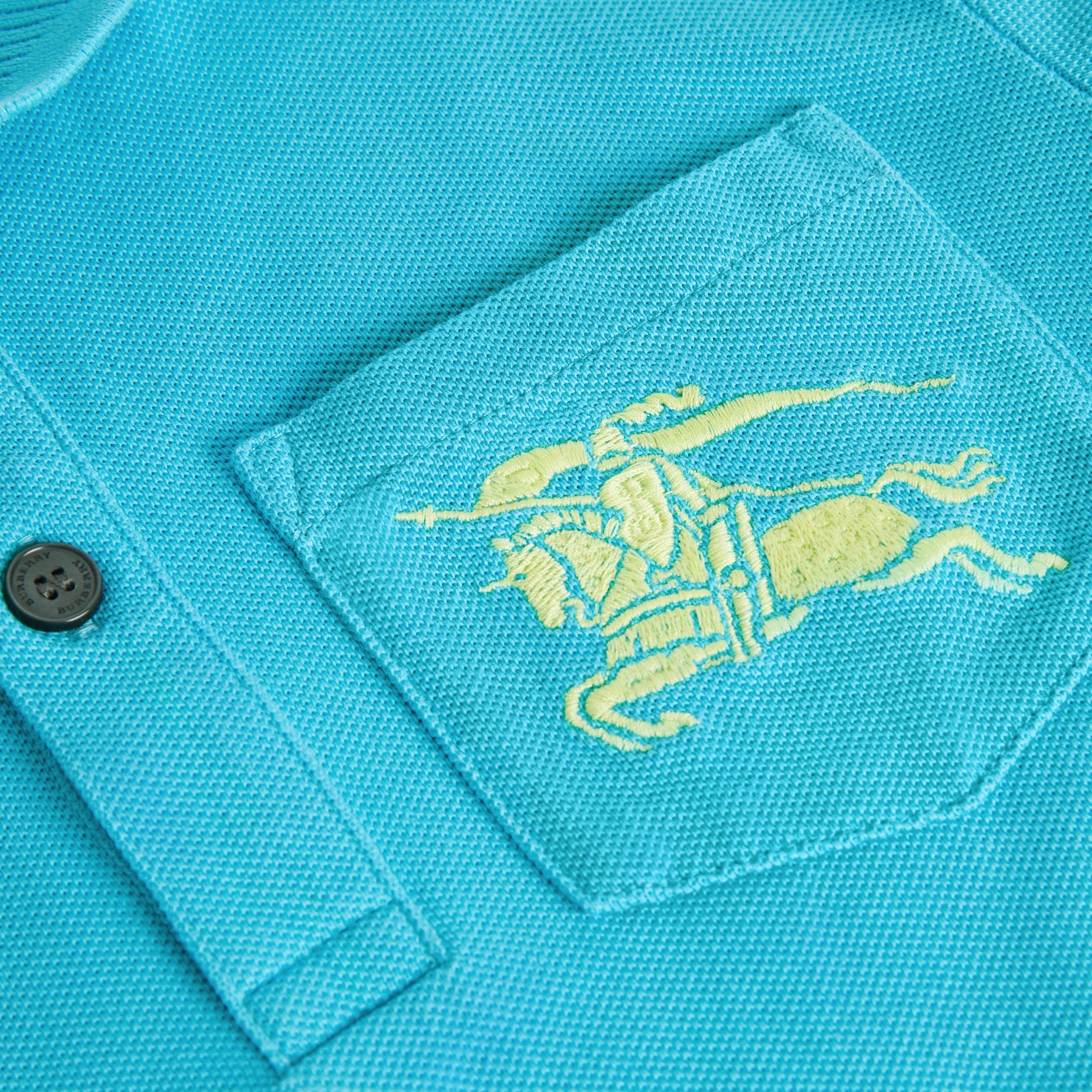 BRIGHT CYAN BLUE Polo en piqué de coton avec emblème du Cavalier