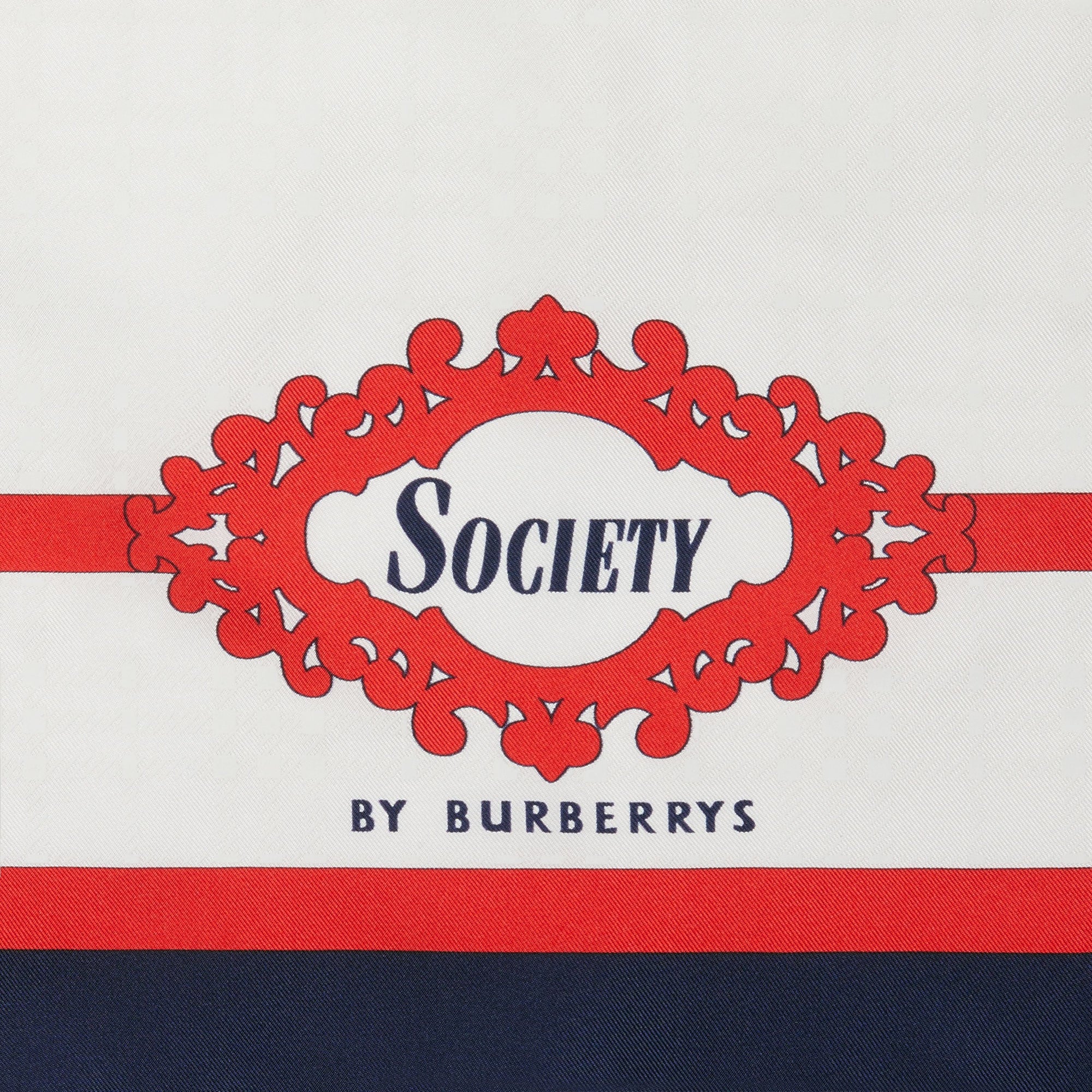 NAVY Petit carré de soie à imprimé d'archive « Society » revisité